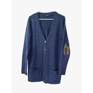 Professor Academia Grandpa Cardigan XL Navy Marled Knit Elbow Patch Y2K Retro